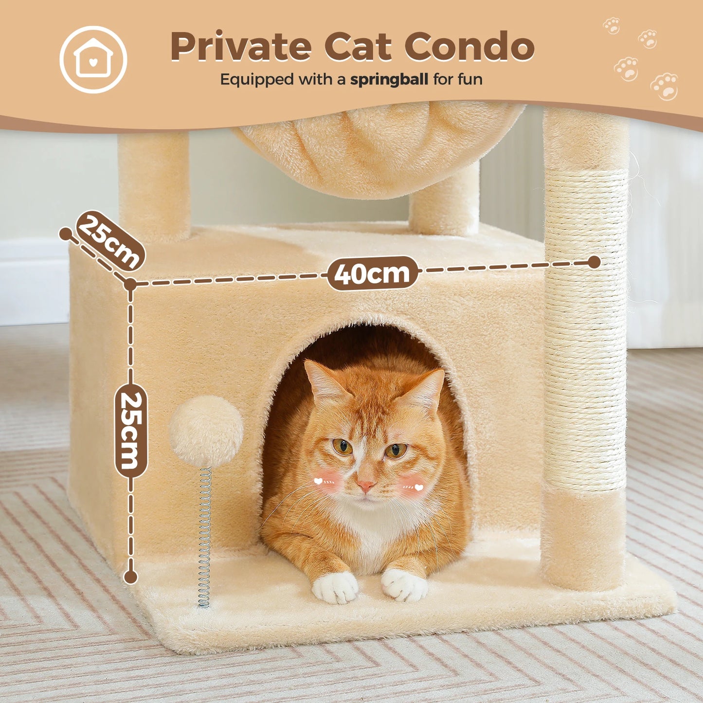 Cat Tree with Large Cat Condo, Scratching Post, Deep Hammock, and Cozy Top Perch