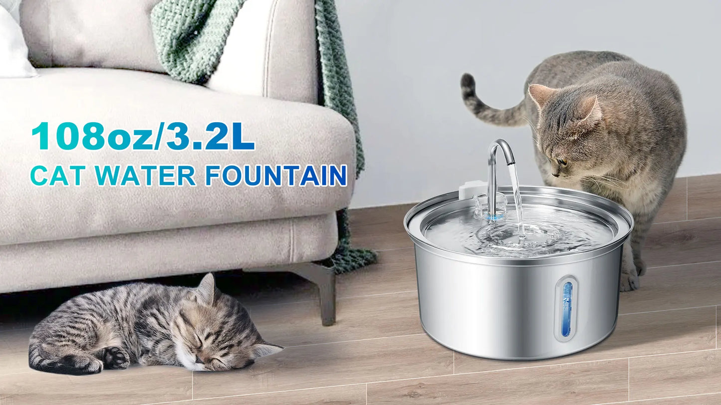 Stainless Cat Fountain—Quiet Flow, Easy Clean