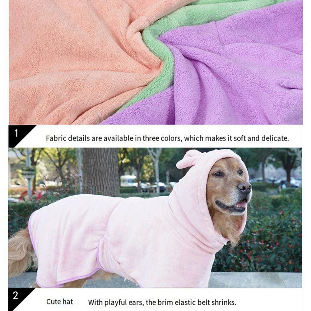 Cute Dog Bathrobe Pet Drying Coat Clothes Microfiber Absorbe