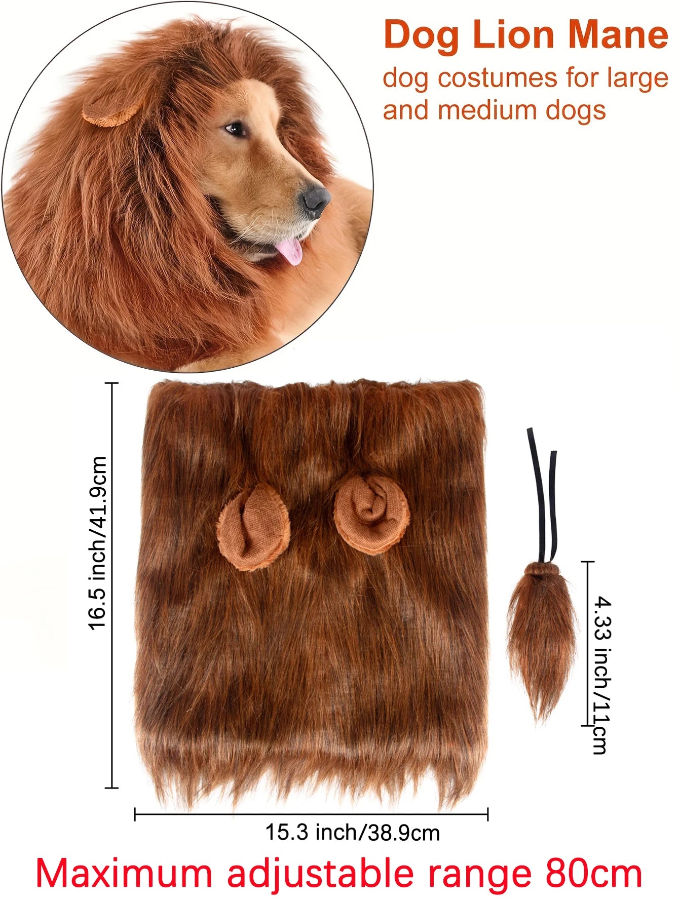 Lion Mane Dog Halloween Costume Lion - Suitable for Medium to Large Dogs