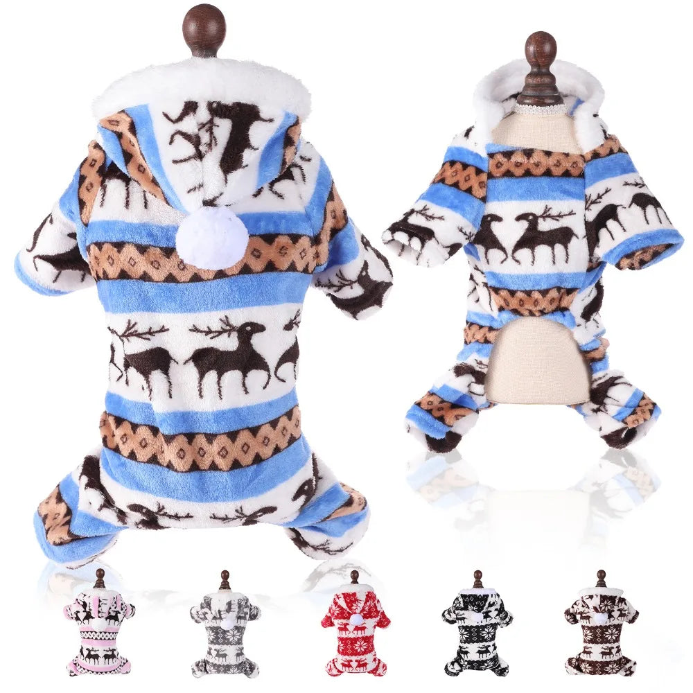 Dog Christmas Jumpsuits Winter Soft