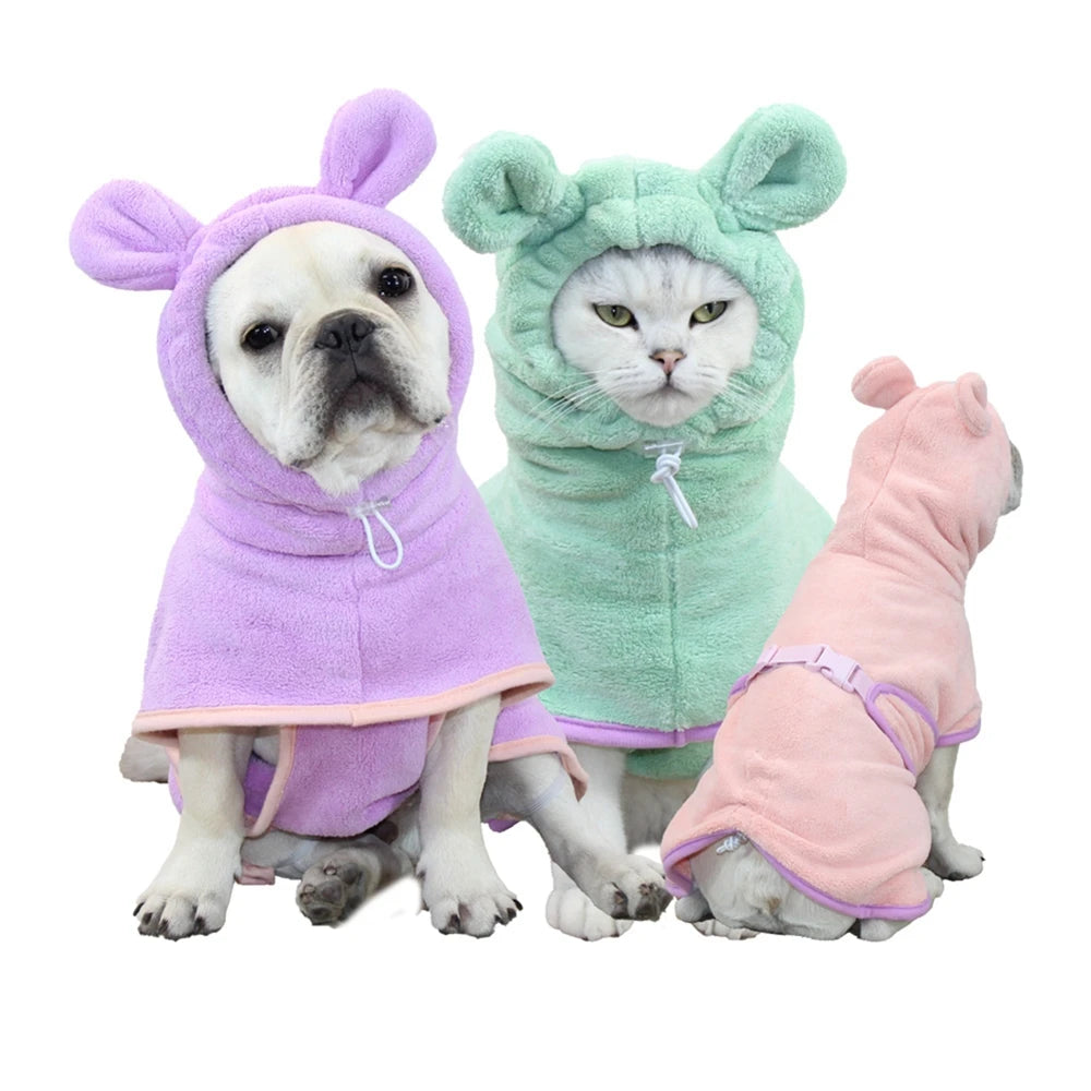 Cute Dog Bathrobe Pet Drying Coat Clothes Microfiber Absorbe