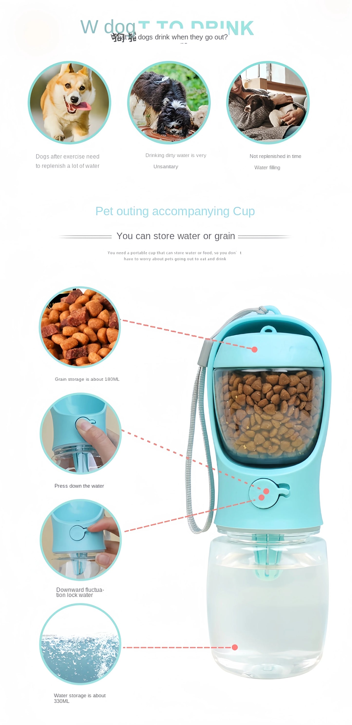 Portable Dog Water Bottle with Food Storage