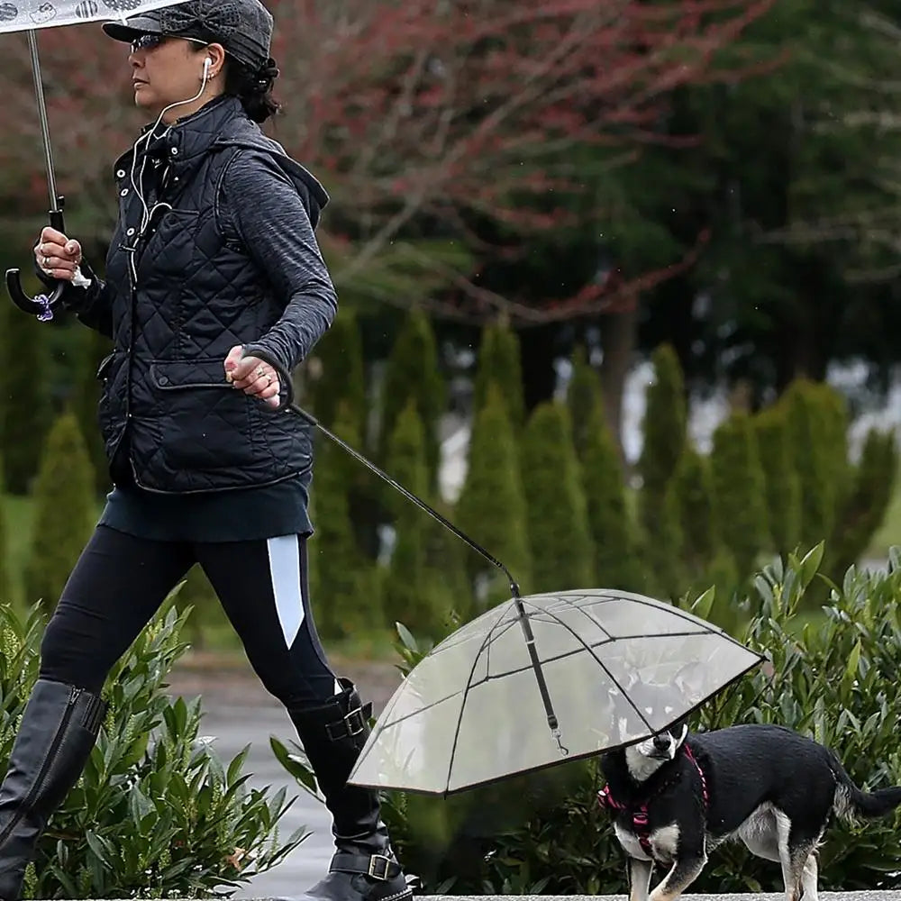 Dog Umbrella With Leash Transparent Umbrella Adjustable Angl