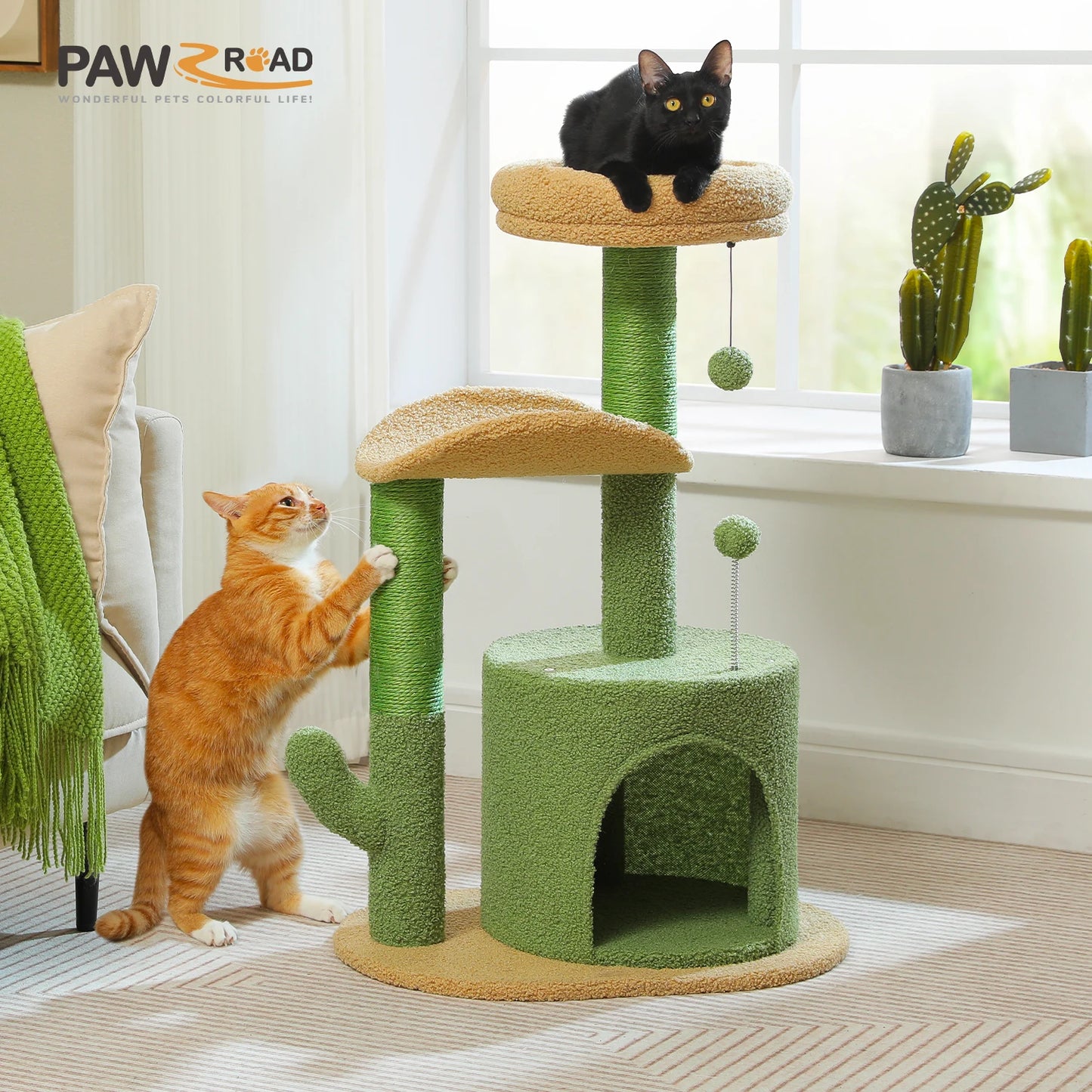 Flower Cat Tree for with Scratching Post, Soft Condo, Plush Perches, and Fluffy Balls
