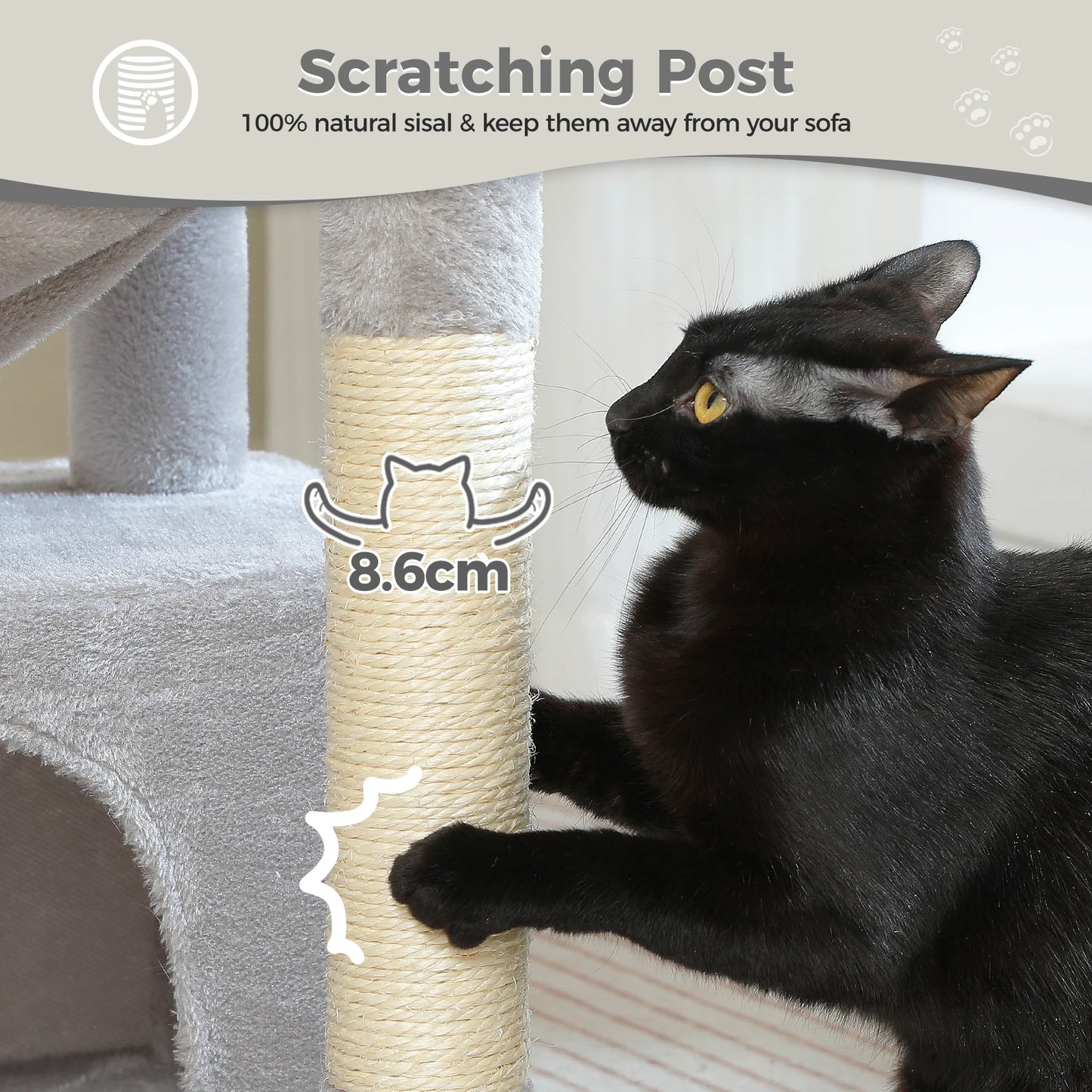 Cat Tree with Large Cat Condo, Scratching Post, Deep Hammock, and Cozy Top Perch