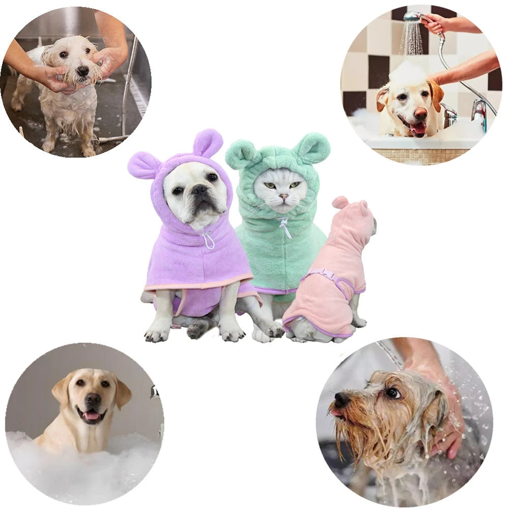 Cute Dog Bathrobe Pet Drying Coat Clothes Microfiber Absorbe