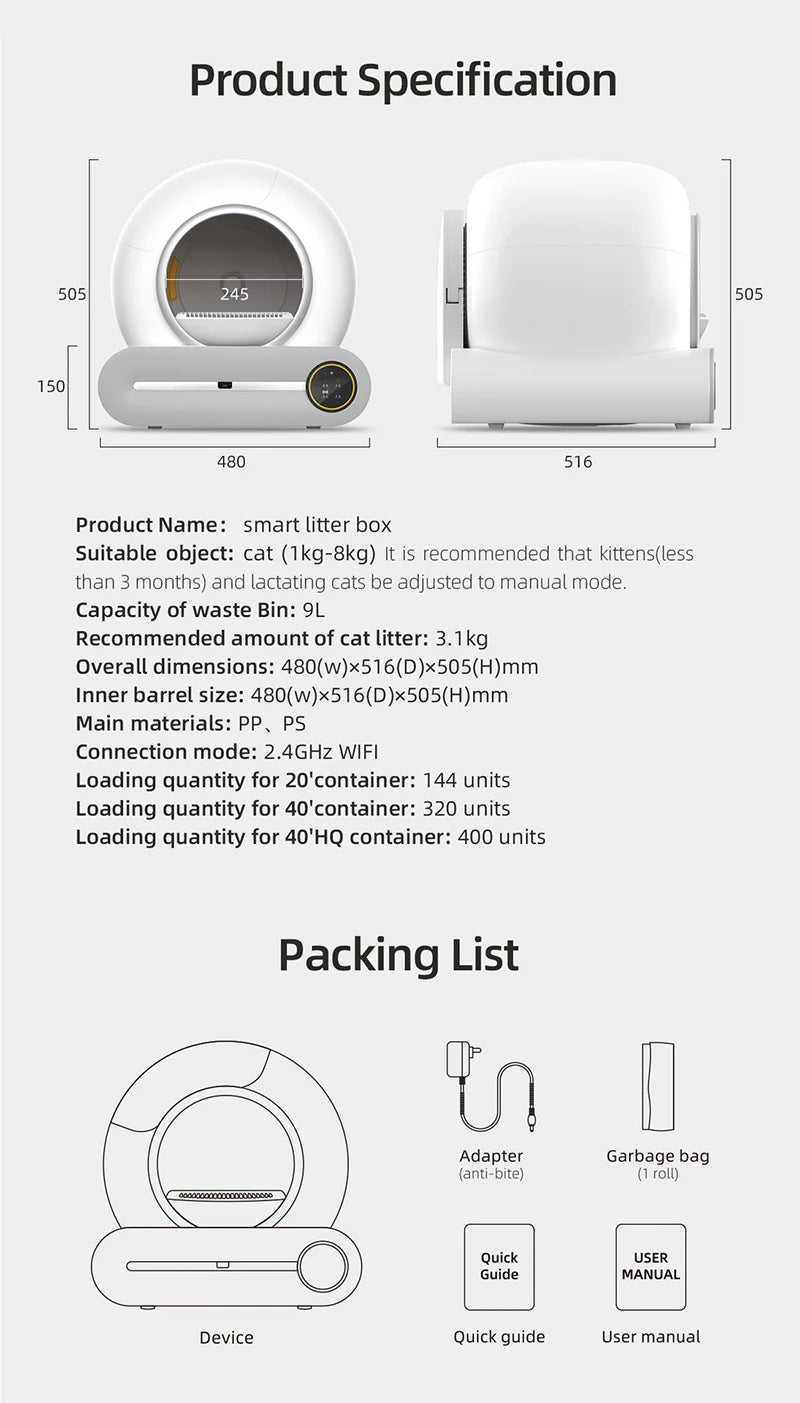 65L Automatic Smart Cat Litter Box - Self Cleaning