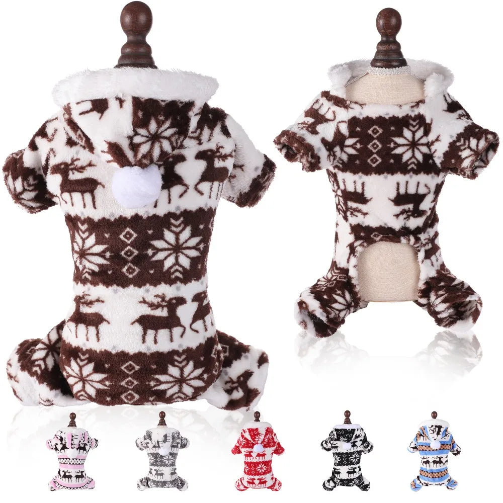 Dog Christmas Jumpsuits Winter Soft