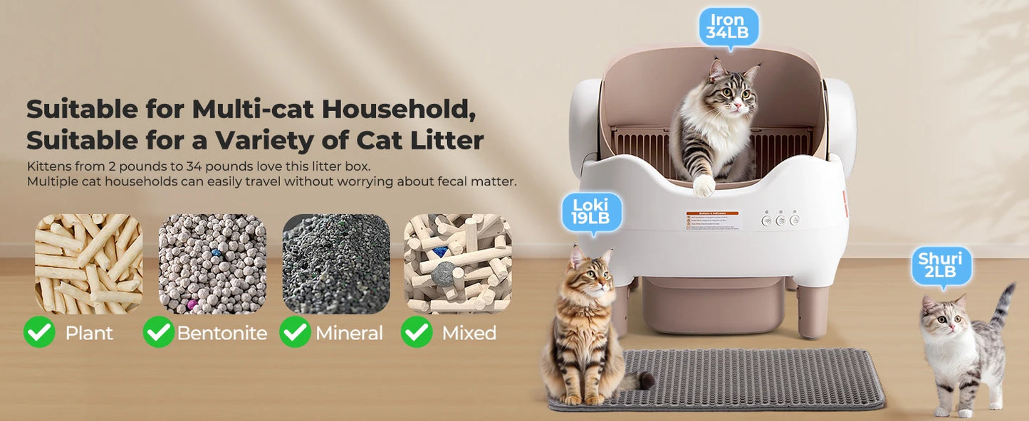 Self-Cleaning Litter Box, Automatic Cat Litter Box with App Control