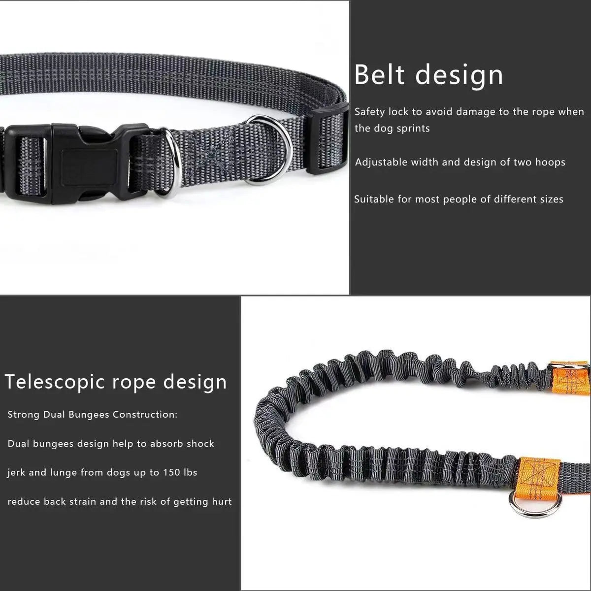 Hands-Free Adjustable Leash with Hip Bungee
