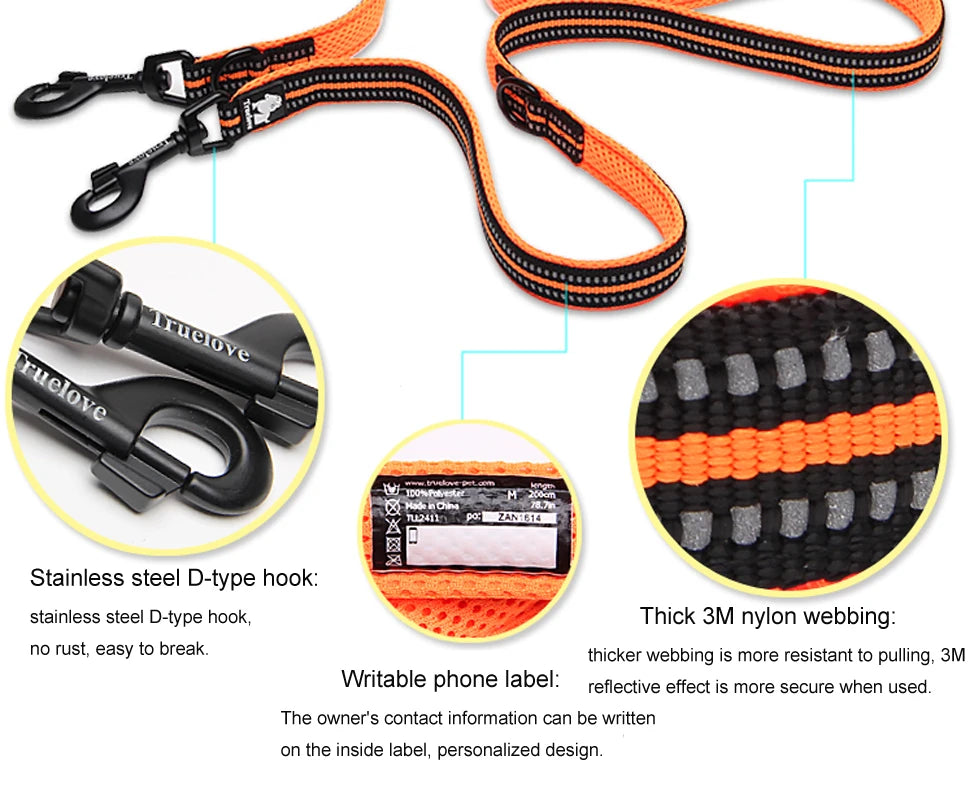 Truelove Pet Dog Leash Multi-function Reflective Hand Free T