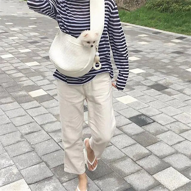 Dog Carrier Outdoor Travel Handbag Fashion Canvas Shoulder B