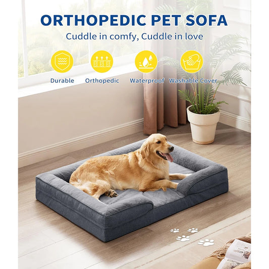 Extra Large Eco-Friendly Dog Bed Orthopedic Sofa Egg-Crate F