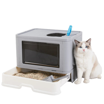 Foldable Cat Litter Box - Front Entry & Top Exit