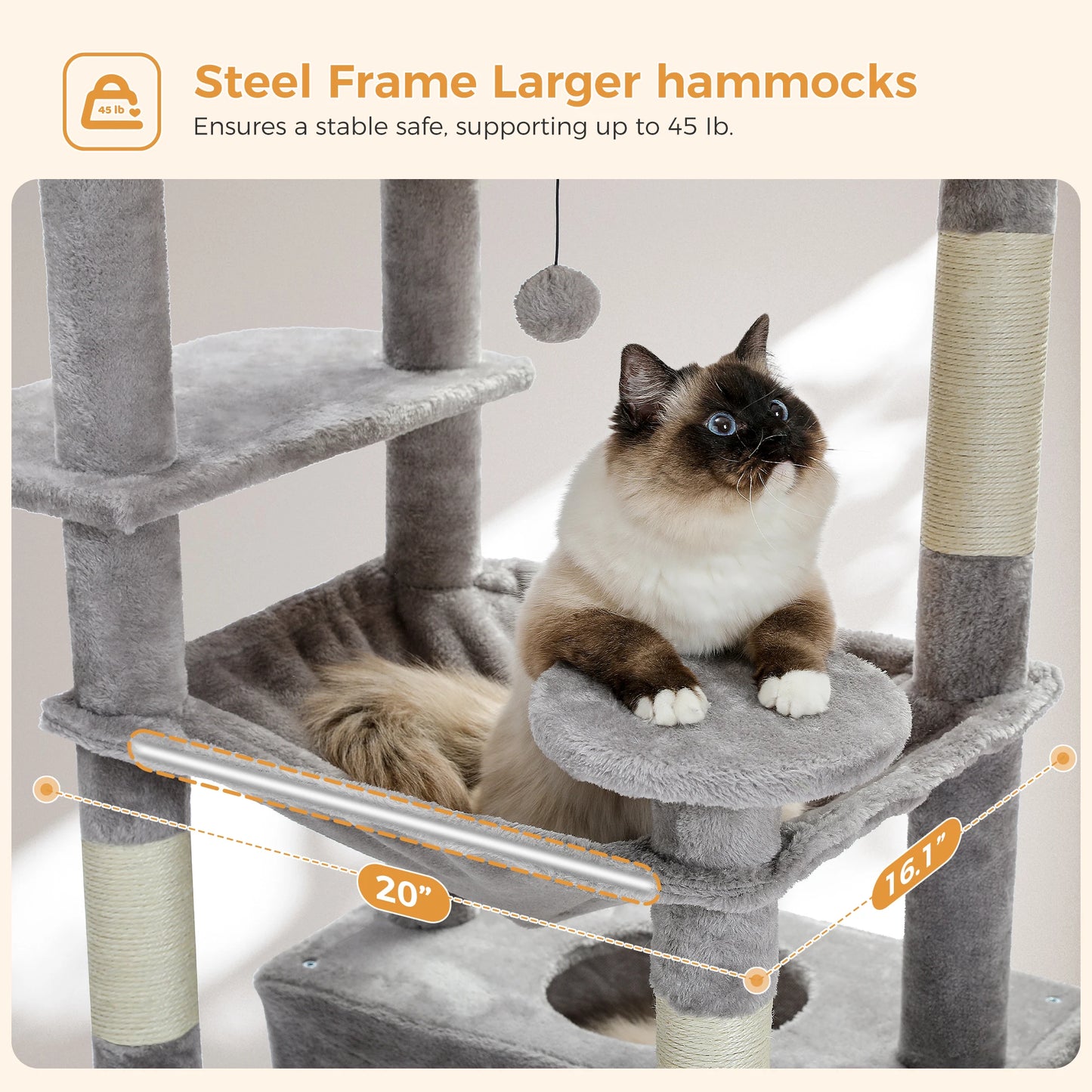 Large Cat Tree with Sisal-Covered Scratching Posts