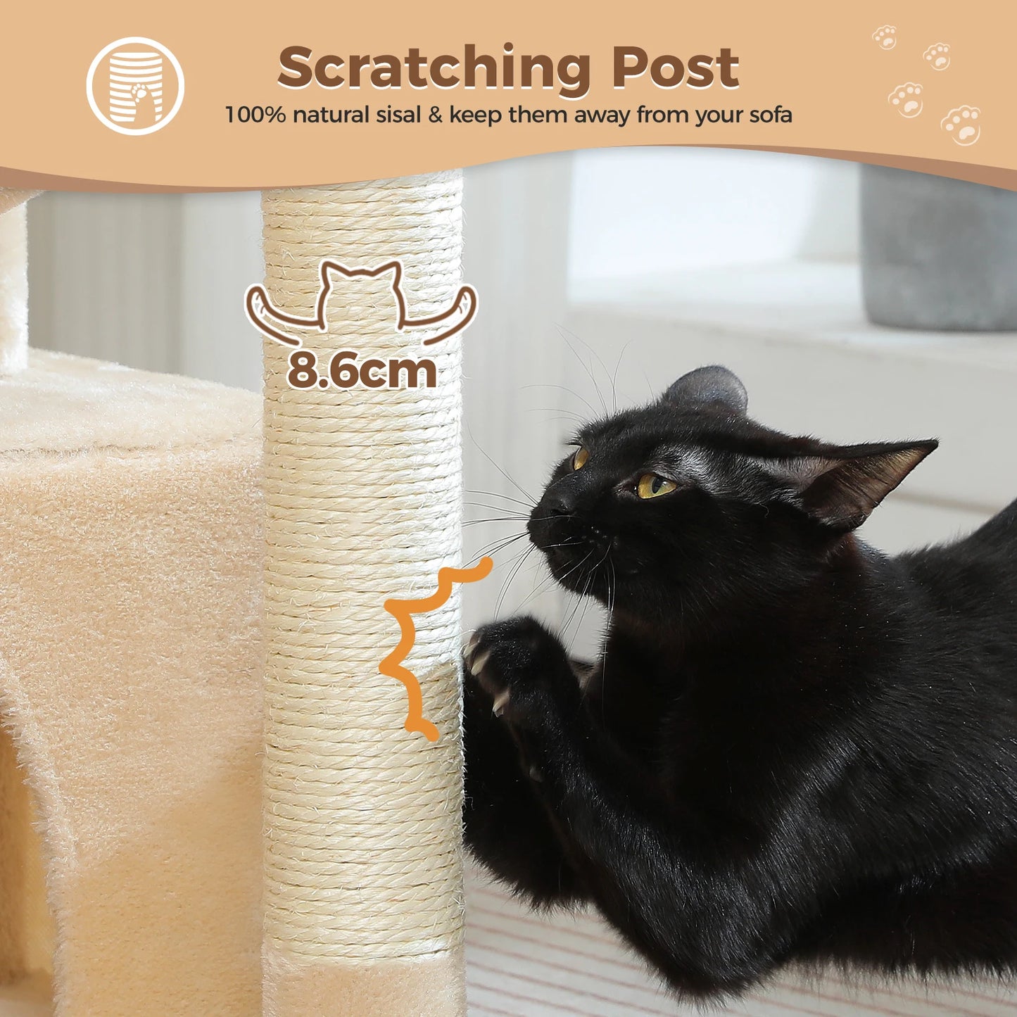 Cat Tree with Large Cat Condo, Scratching Post, Deep Hammock, and Cozy Top Perch