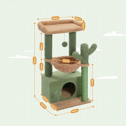 Cactus Cat Tree with Large Condo, Scratching Post, Deep Hammock, and Cozy Top Perch