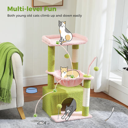Cactus Cat Tree with Large Condo, Scratching Post, Deep Hammock, and Cozy Top Perch