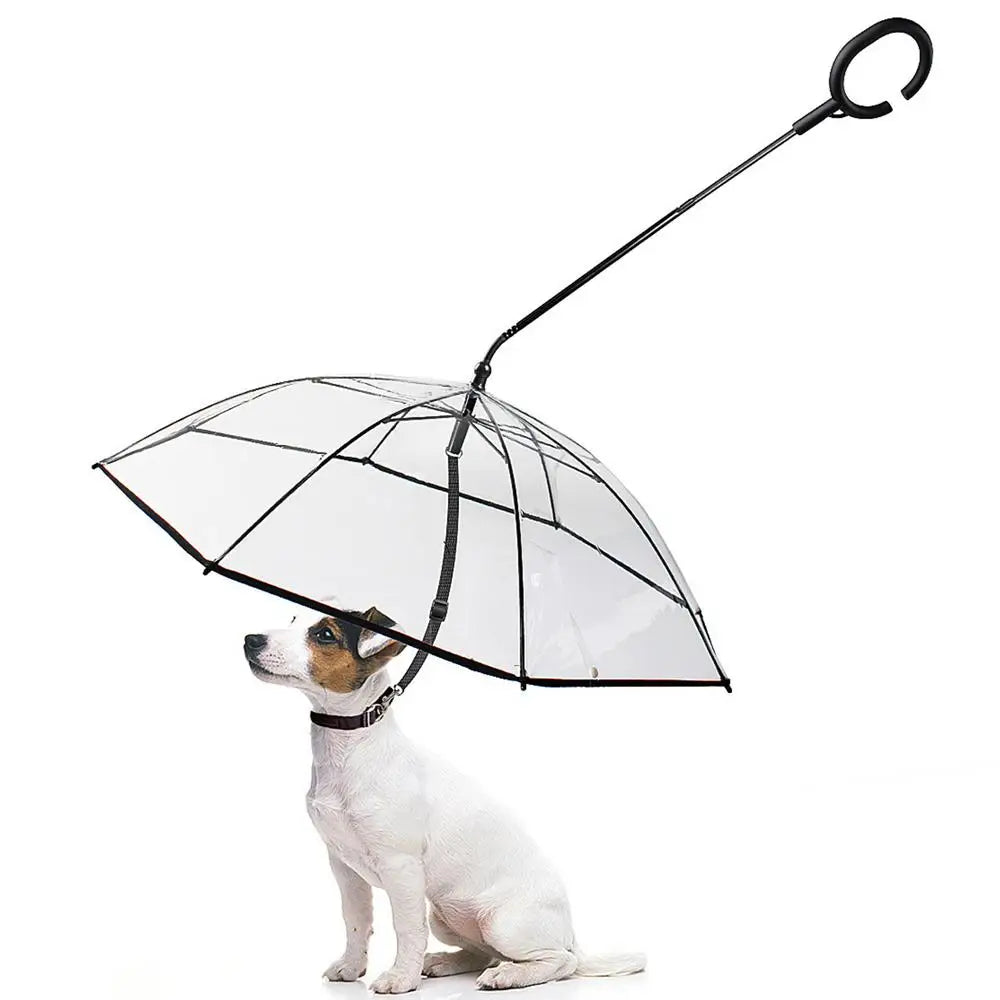 Dog Umbrella With Leash Transparent Umbrella Adjustable Angl