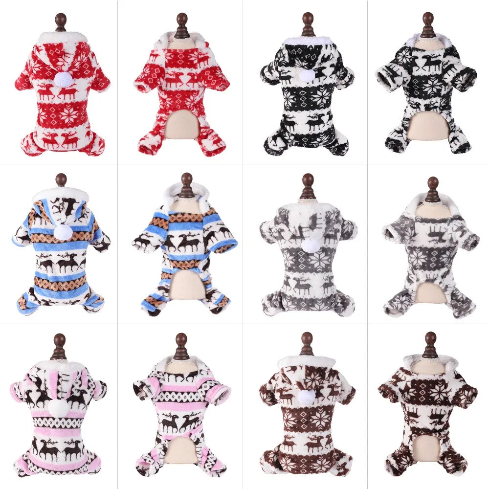 Dog Christmas Jumpsuits Winter Soft