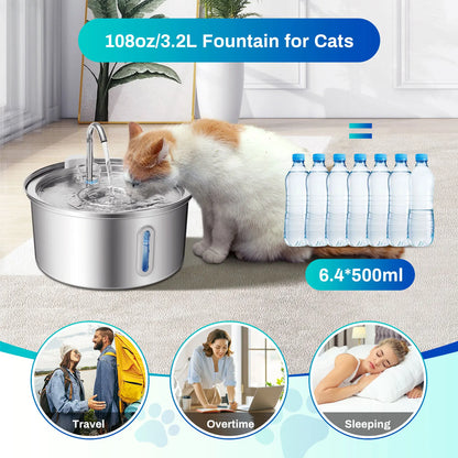 Stainless Cat Fountain—Quiet Flow, Easy Clean