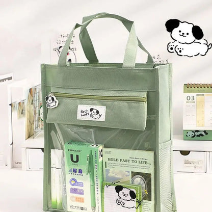 Panda Dog Cartoon Tote Bag Transparent Multiple Pockets Stud
