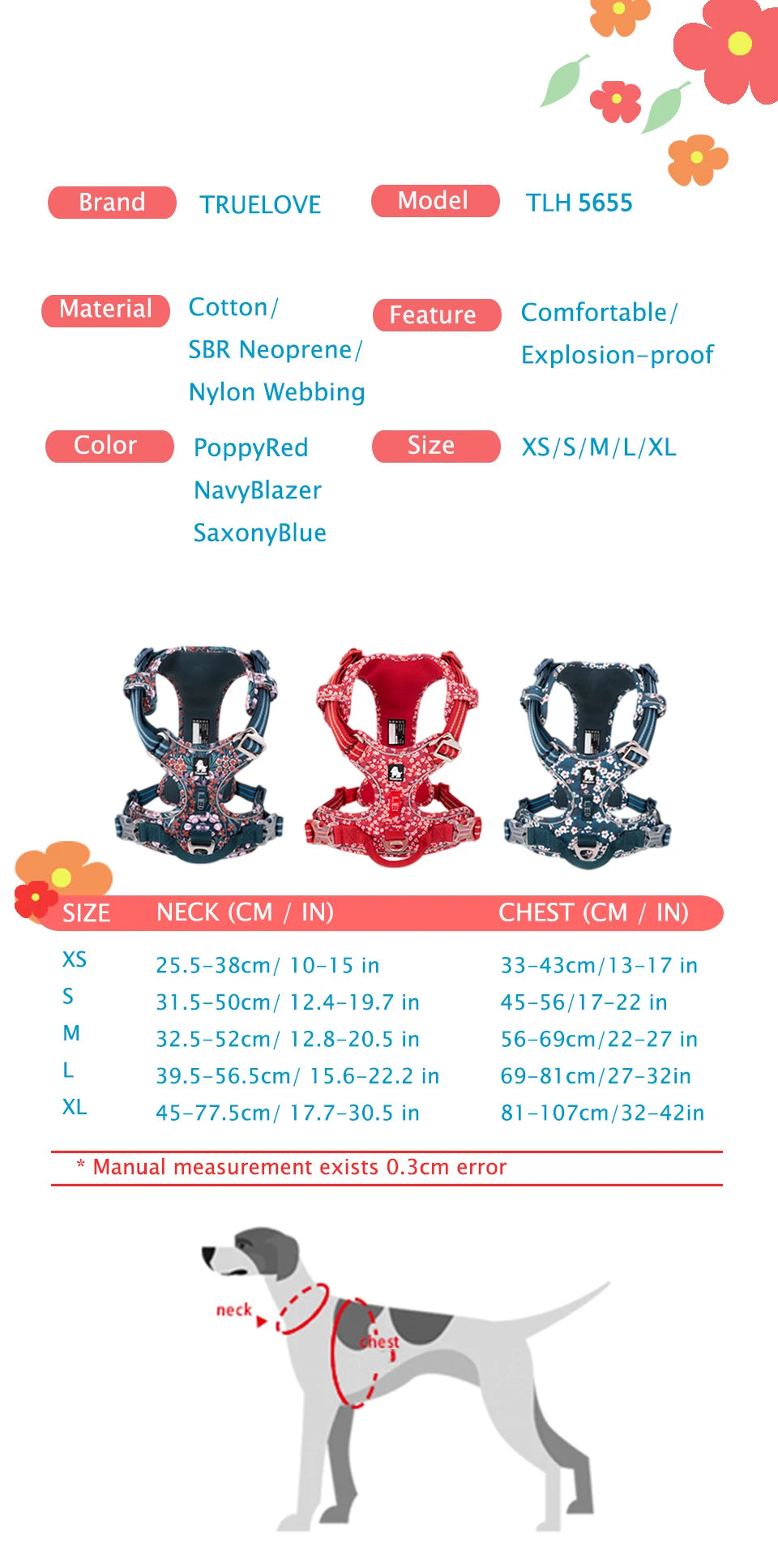 Truelove Pet Dog Harness Floral