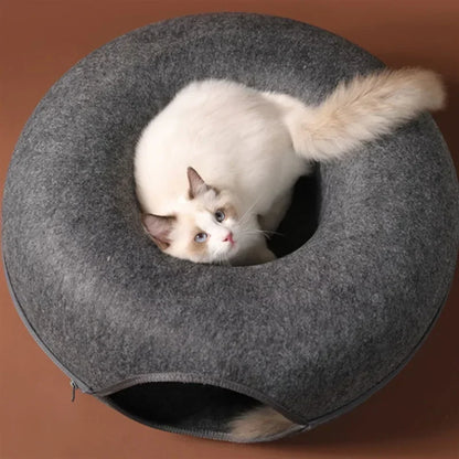 Felt Donut Bed for Cats with Tunnel to hide