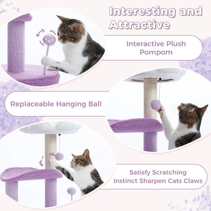 Flower Cat Tree for with Scratching Post, Soft Condo, Plush Perches, and Fluffy Balls