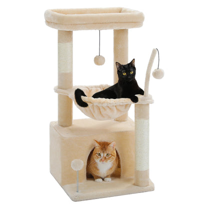 Cat Tree with Large Cat Condo, Scratching Post, Deep Hammock, and Cozy Top Perch