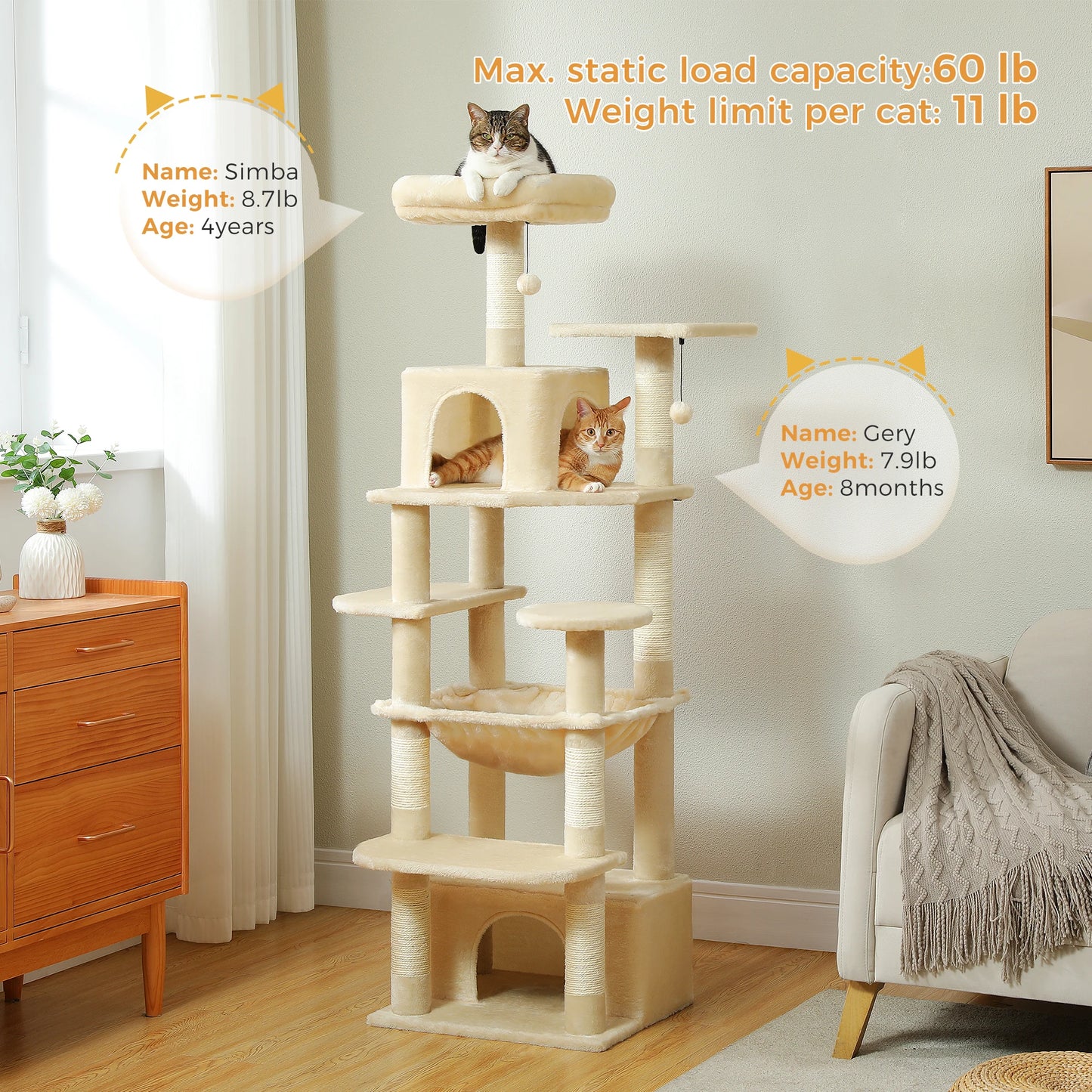 Large Cat Tree with Sisal-Covered Scratching Posts
