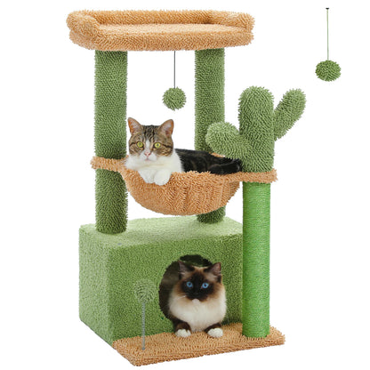Cactus Cat Tree with Large Condo, Scratching Post, Deep Hammock, and Cozy Top Perch