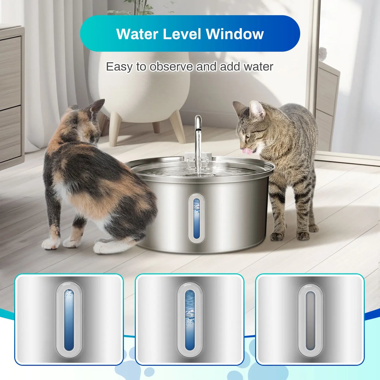 Stainless Cat Fountain—Quiet Flow, Easy Clean