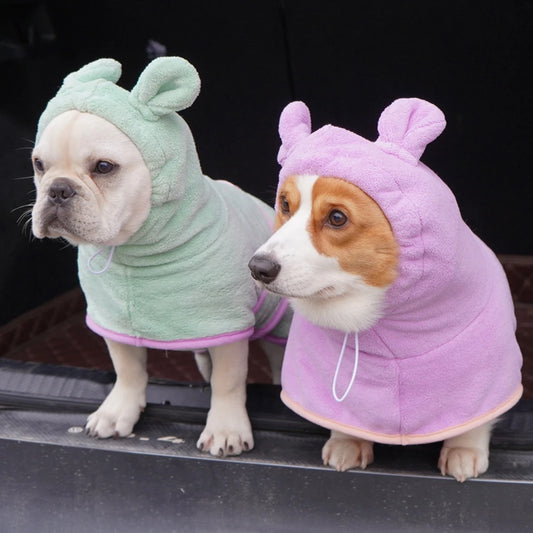 Cute Dog Bathrobe Pet Drying Coat Clothes Microfiber Absorbe