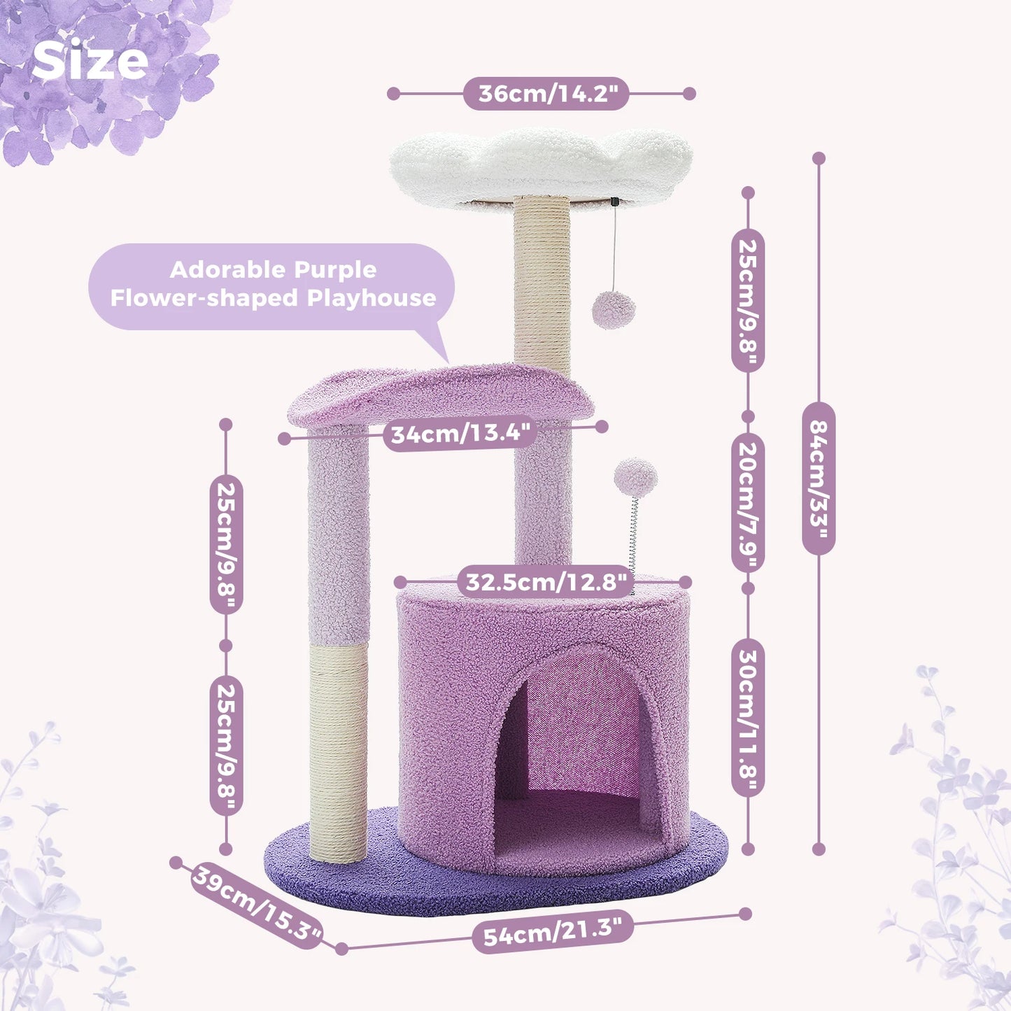 Flower Cat Tree for with Scratching Post, Soft Condo, Plush Perches, and Fluffy Balls