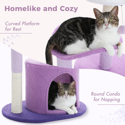 Flower Cat Tree for with Scratching Post, Soft Condo, Plush Perches, and Fluffy Balls