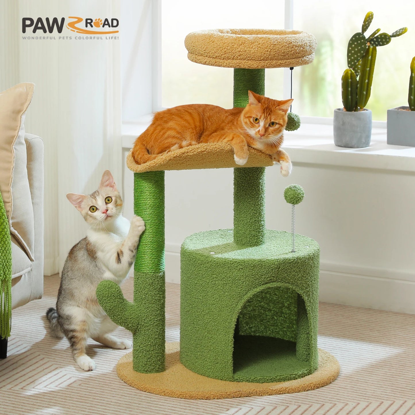 Flower Cat Tree for with Scratching Post, Soft Condo, Plush Perches, and Fluffy Balls