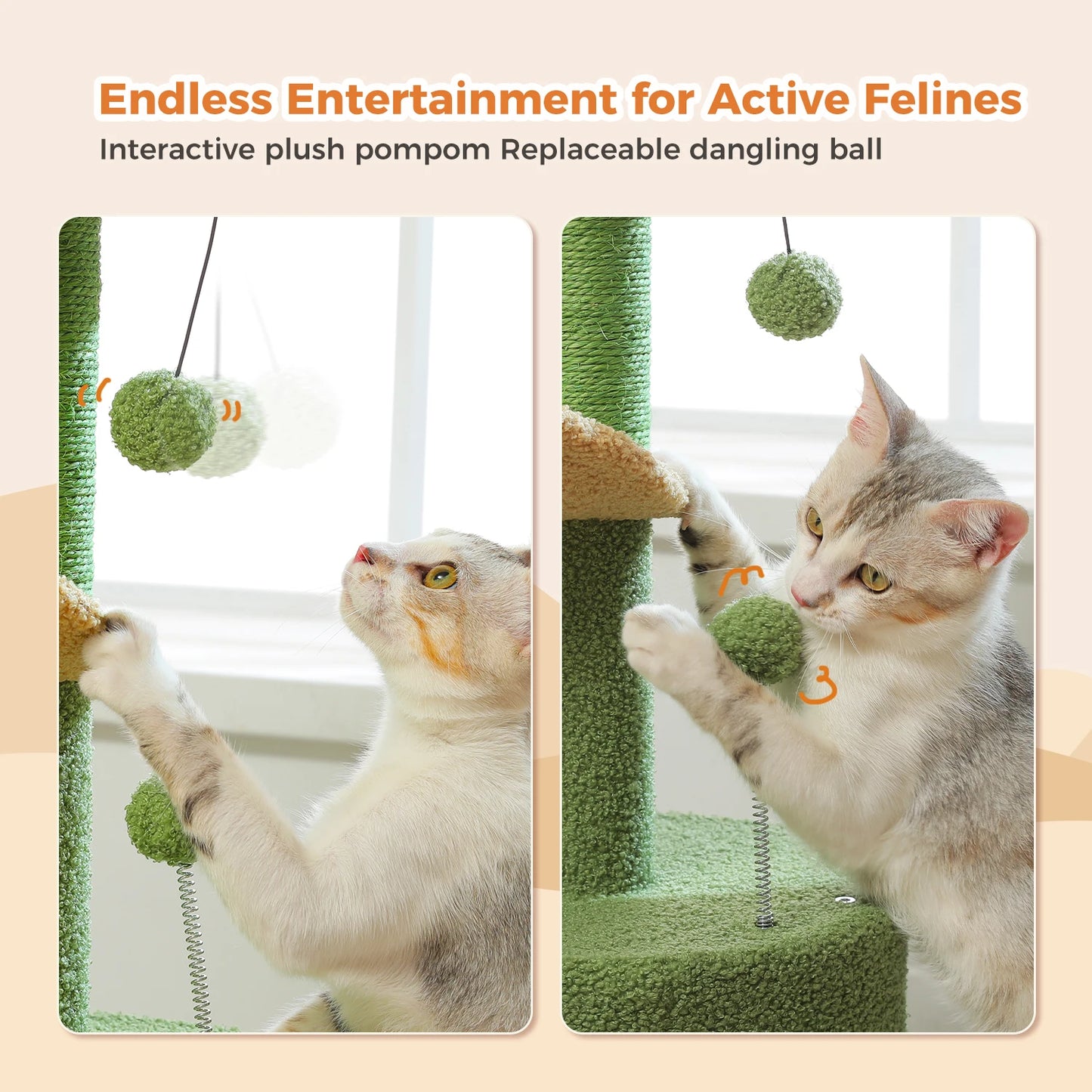 Flower Cat Tree for with Scratching Post, Soft Condo, Plush Perches, and Fluffy Balls