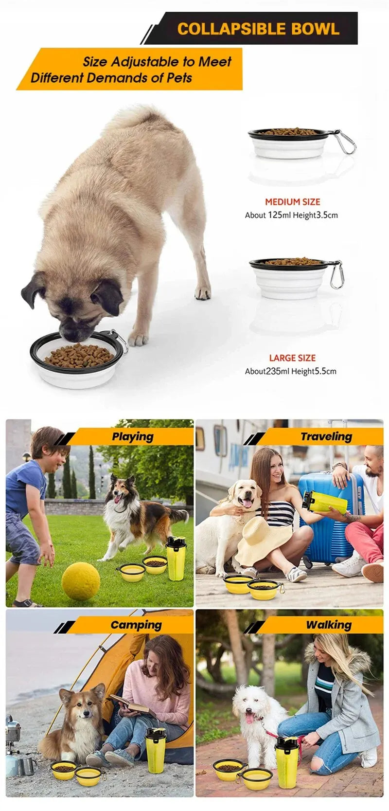 Portable 2 in 1 Pet Water Bottle with Folding Bowl