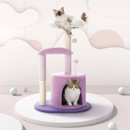 Flower Cat Tree for with Scratching Post, Soft Condo, Plush Perches, and Fluffy Balls