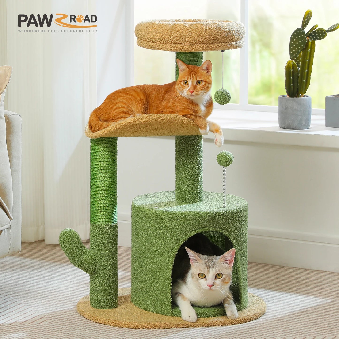 Flower Cat Tree for with Scratching Post, Soft Condo, Plush Perches, and Fluffy Balls