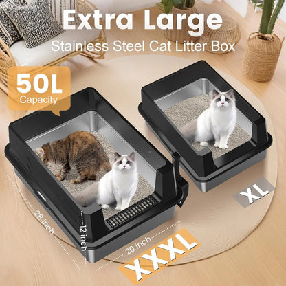 XXXL Stainless Steel Litter Box - Extra Large 28" L x 20" W