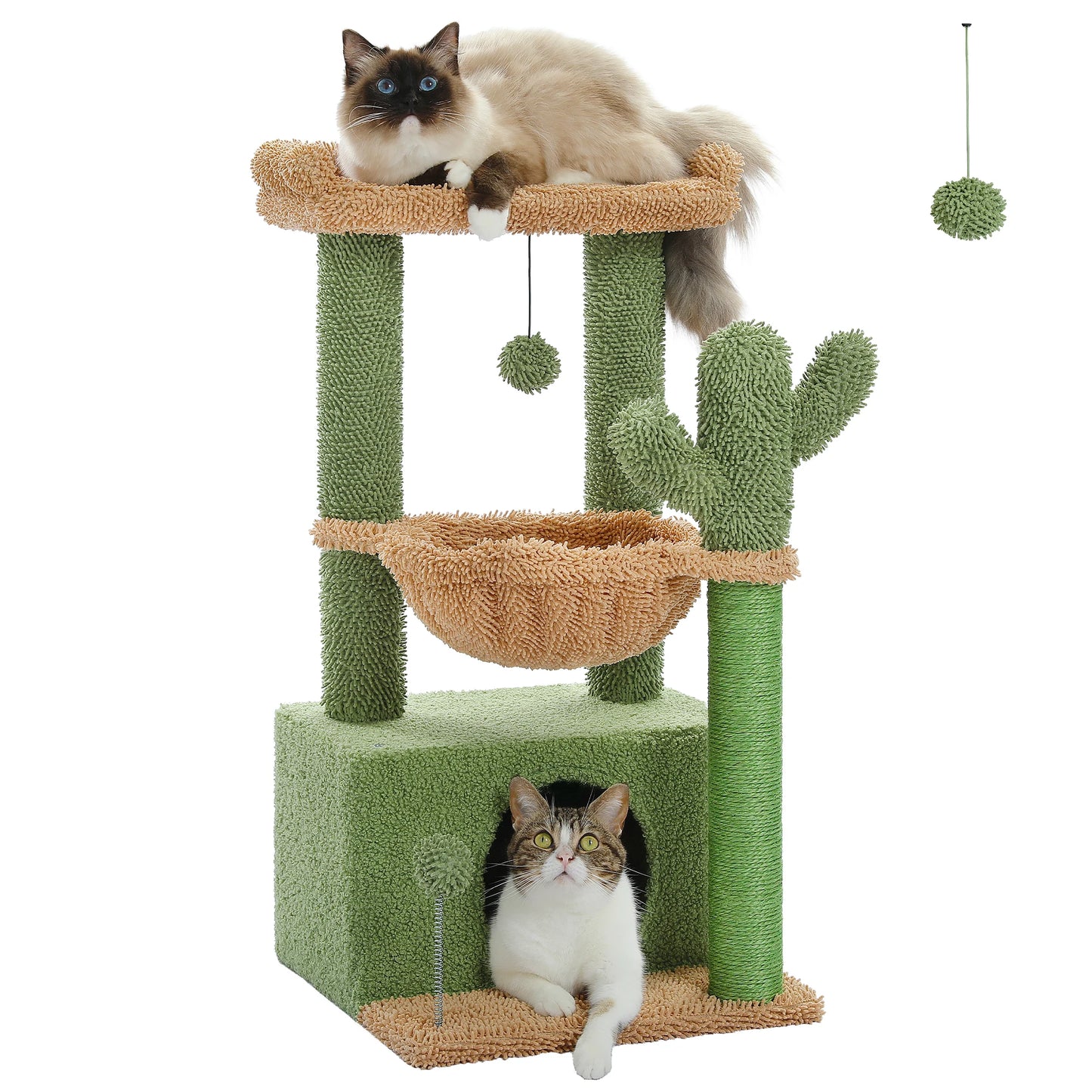 Cactus Cat Tree with Large Condo, Scratching Post, Deep Hammock, and Cozy Top Perch