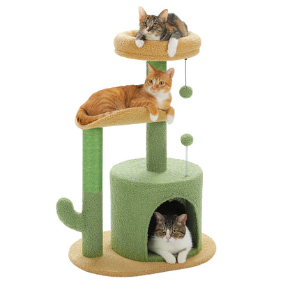 Flower Cat Tree for with Scratching Post, Soft Condo, Plush Perches, and Fluffy Balls
