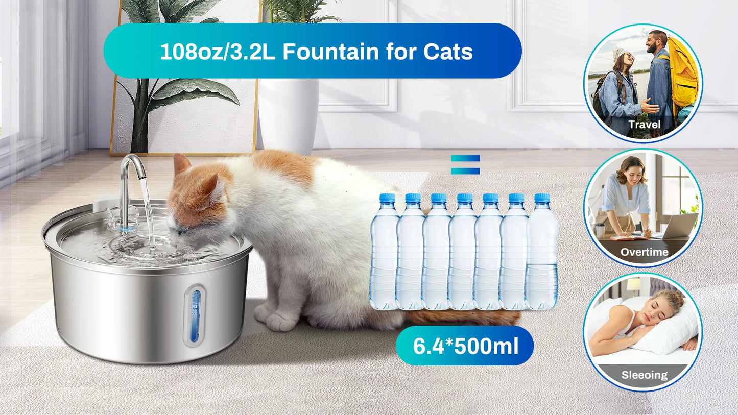 Stainless Cat Fountain—Quiet Flow, Easy Clean
