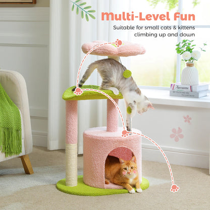 Flower Cat Tree for with Scratching Post, Soft Condo, Plush Perches, and Fluffy Balls