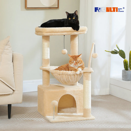 Cat Tree with Large Cat Condo, Scratching Post, Deep Hammock, and Cozy Top Perch