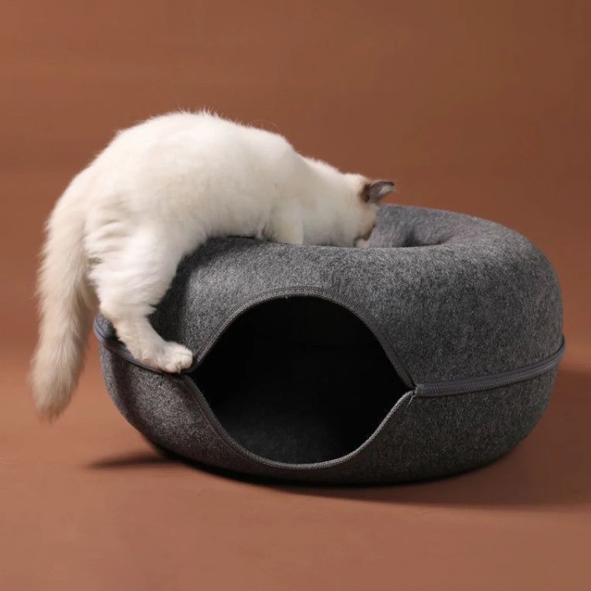 Felt Donut Bed for Cats with Tunnel to hide