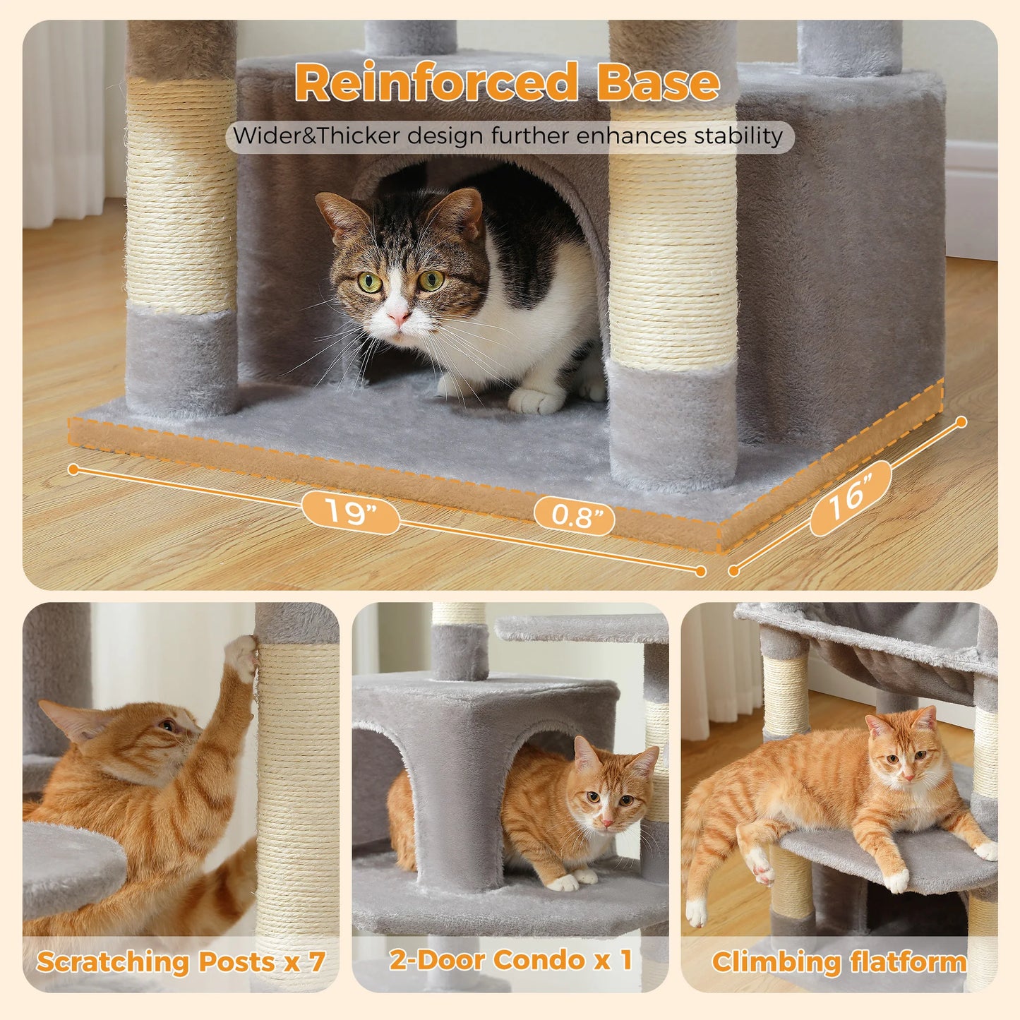 Large Cat Tree with Sisal-Covered Scratching Posts